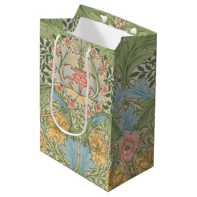 William Morris Myrtle Blume Floral Botanical Mittlere Geschenktüte (Vorderseite Schrägansicht)
