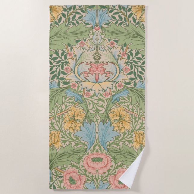 William Morris Myrtle Blume Floral Botanical Strandtuch (Vorderseite)