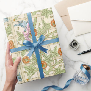 William Morris nahtloses Gitter-Rosen-Vogel-Muster Geschenkpapier
