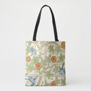 William Morris nahtloses Gitter-Rosen-Vogel-Muster Tasche