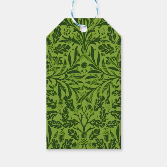 William Morris nahtloses grünes Eichenlaubmuster Geschenkanhänger (Vorderseite)