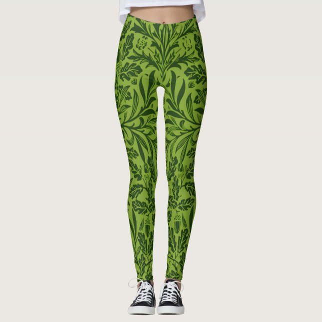 William Morris nahtloses grünes Eichenlaubmuster Leggings (Vorderseite)