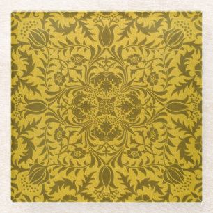 William Morris nahtloses Reben-Gold-Gelb-Muster Glasuntersetzer
