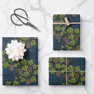 William Morris Nahtloses Weinreben Schwarz Muster Geschenkpapier Set