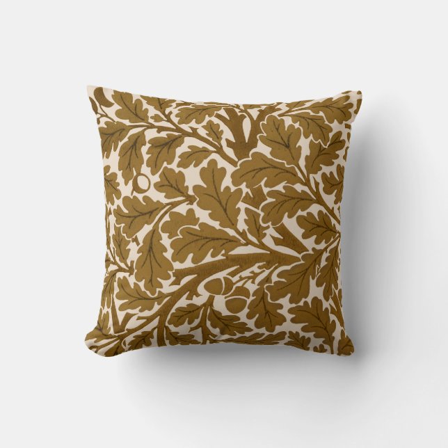 William Morris Oak Blätter, Coffee Brown und Beige Kissen (Vorderseite)