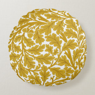 William Morris Oak Blätter, Mustard Yellow & Whit Rundes Kissen
