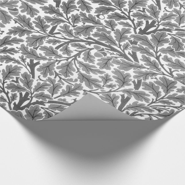 William Morris Oak Blätter, silber grau und weiß Geschenkpapier (Ecke)