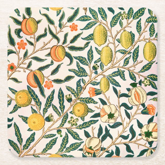 William Morris Obstpomegranat Weiße Ornamente Rechteckiger Pappuntersetzer (Vorderseite)