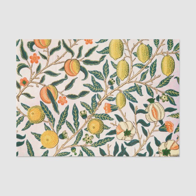William Morris Obstpomegranat Weiße Ornamente Seidenpapier (Vorderseite)