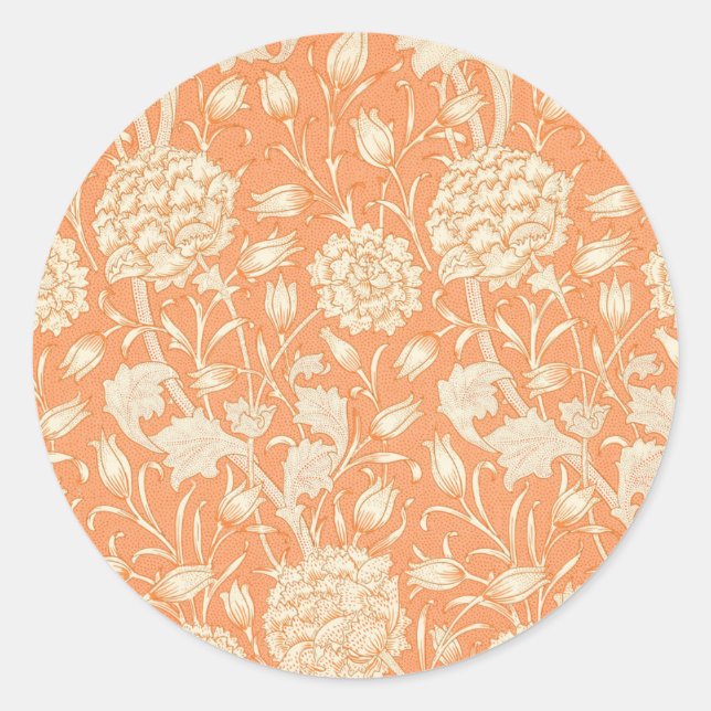William Morris Orange Floral Runder Aufkleber (Vorderseite)
