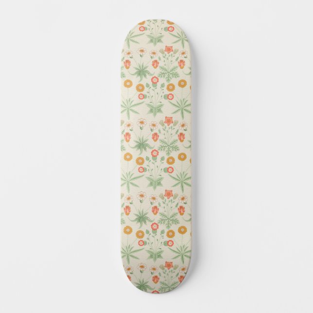 William Morris Orange, Pink & Green Daisy Pattern Skateboard (Vorderseite)