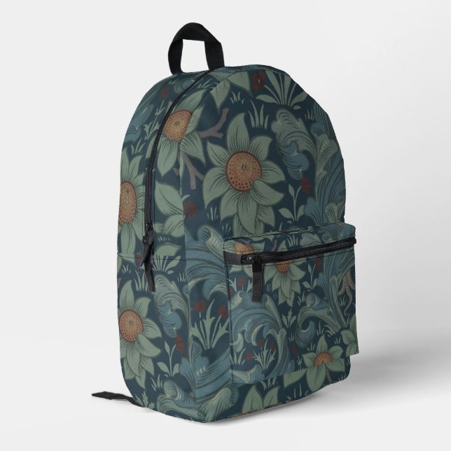 William Morris Orchard Pattern Art Bedruckter Rucksack (Rückseitige Ecke links)