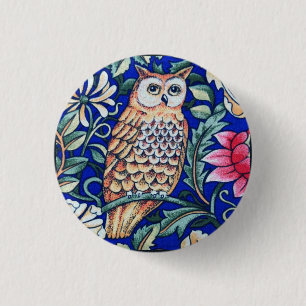 William Morris Owl Tapestry, Beige and Cobalt Blue Button
