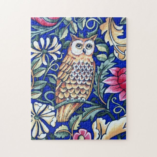William Morris Owl Tapestry, Beige und Cobalt Blue (Vertikal)