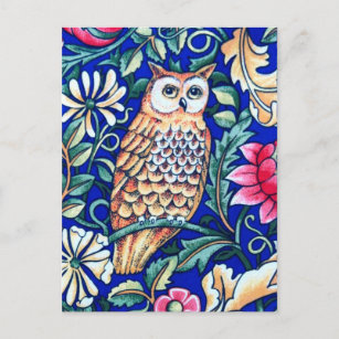William Morris Owl Tapestry, Beige und Cobalt Blue Postkarte