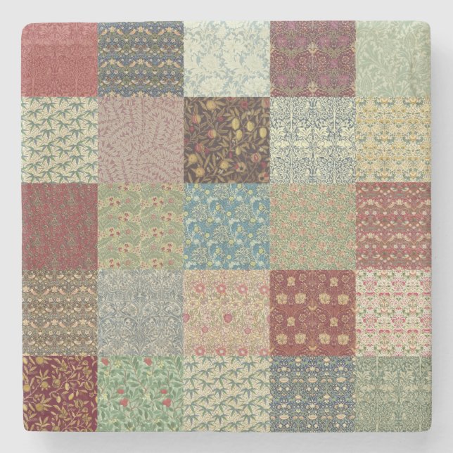 William Morris-Patchwork-Steppdecken-Steingut Steinuntersetzer (Vorderseite)
