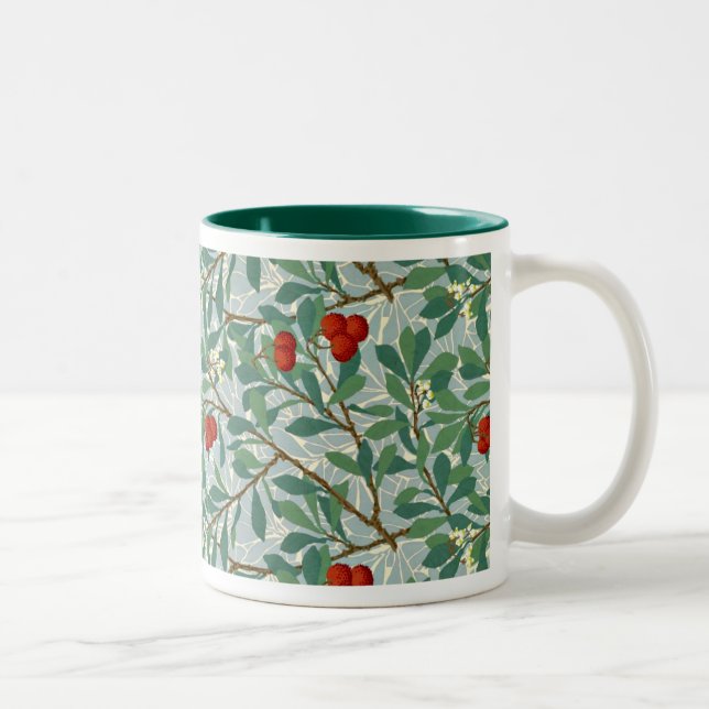 William Morris Pattern in Berry Red und Turquoise Zweifarbige Tasse (Rechts)
