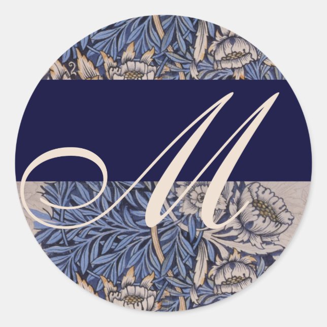 William Morris Pattern Monogram Wedding Sticker (Vorderseite)