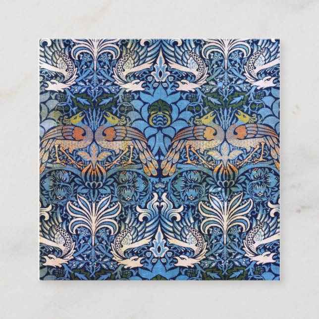 William Morris Peacock and Dragon Blue Pattern Quadratische Visitenkarte (Vorderseite)