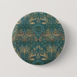 William Morris Peacock and Dragon Textile Design Button