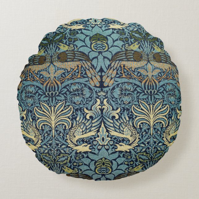 William Morris Peacock and Dragon Woven Design Rundes Kissen (Vorderseite)
