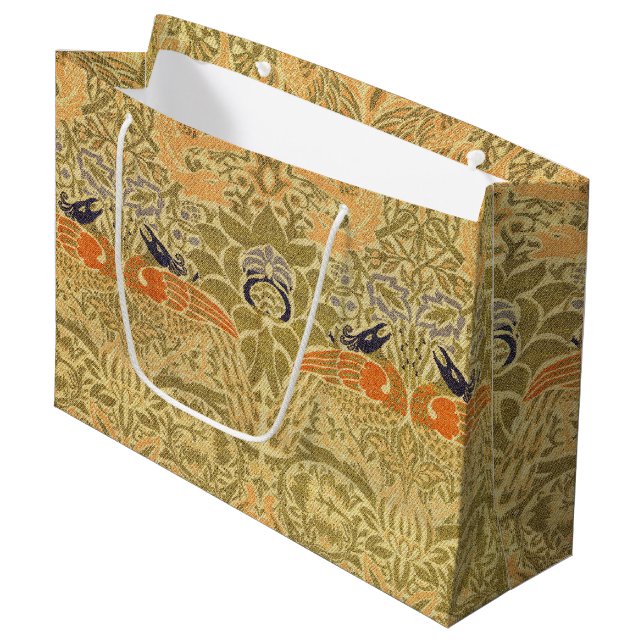 William Morris Peacock & Dragon Arts & Crafts Große Geschenktüte (Vorderseite Schrägansicht)