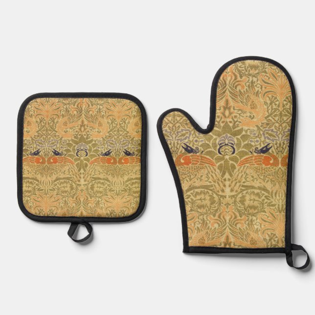 William Morris Peacock & Dragon Arts & Crafts Ofenhandschuh & Topflappen-Set (Vorderseite)