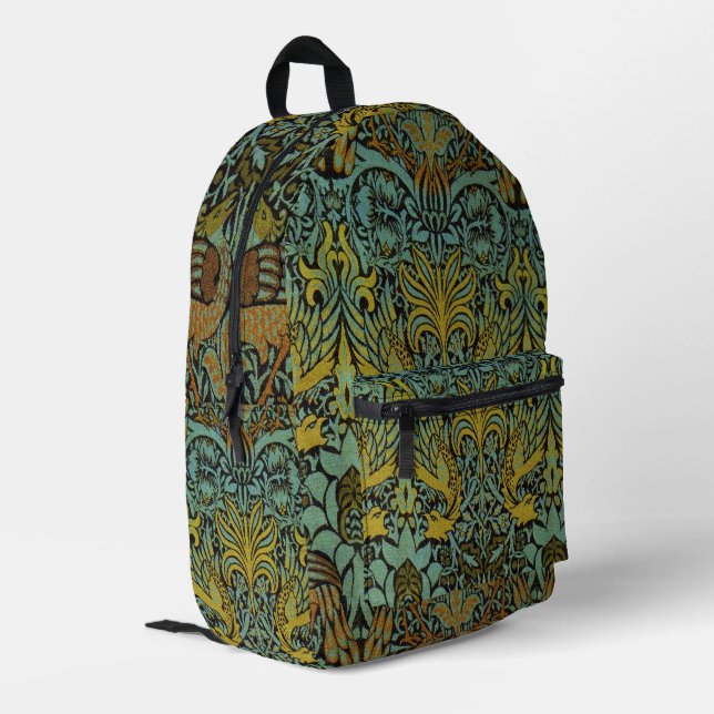 William Morris Peacock Dragon Wallpaper Bedruckter Rucksack (Rückseitige Ecke links)