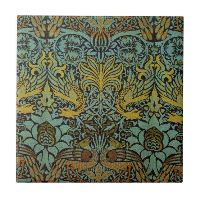 William Morris Peacock Dragon Wallpaper Fliese (Vorderseite)