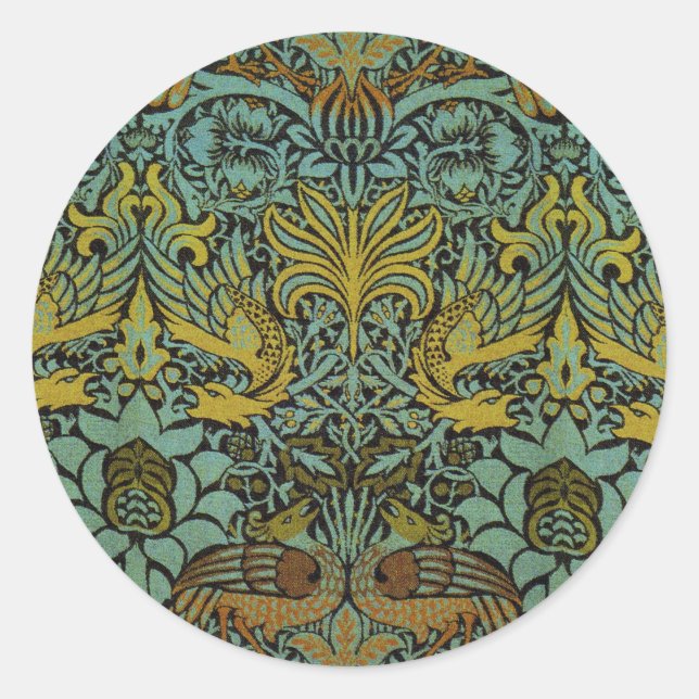 William Morris Peacock Dragon Wallpaper Runder Aufkleber (Vorderseite)