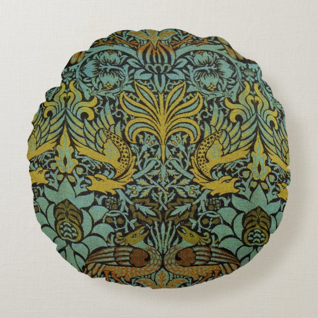 William Morris Peacock Dragon Wallpaper Rundes Kissen (Vorderseite)