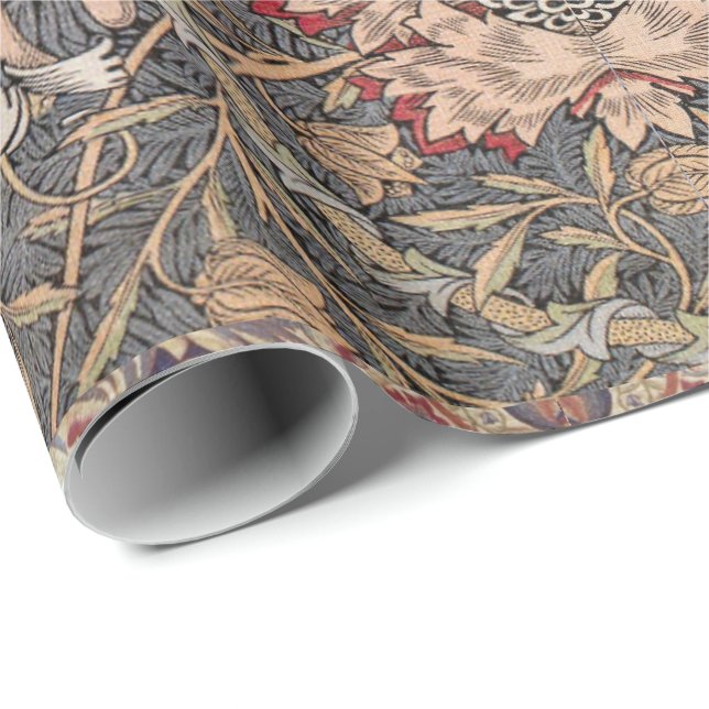 William * Morris Peacock Floral Peach Green Geschenkpapier (Rolleneckpunkt)