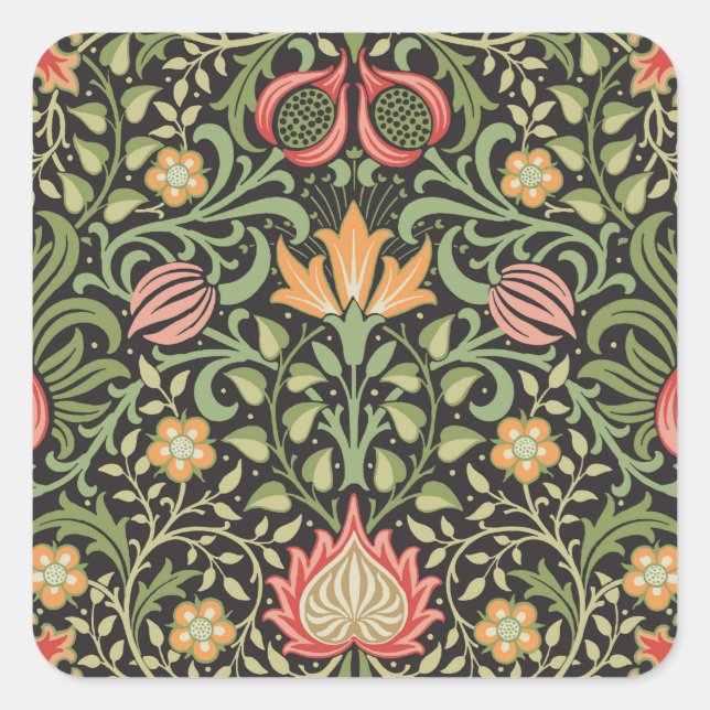 William Morris Persian Floral Antique Quadratischer Aufkleber (Vorderseite)