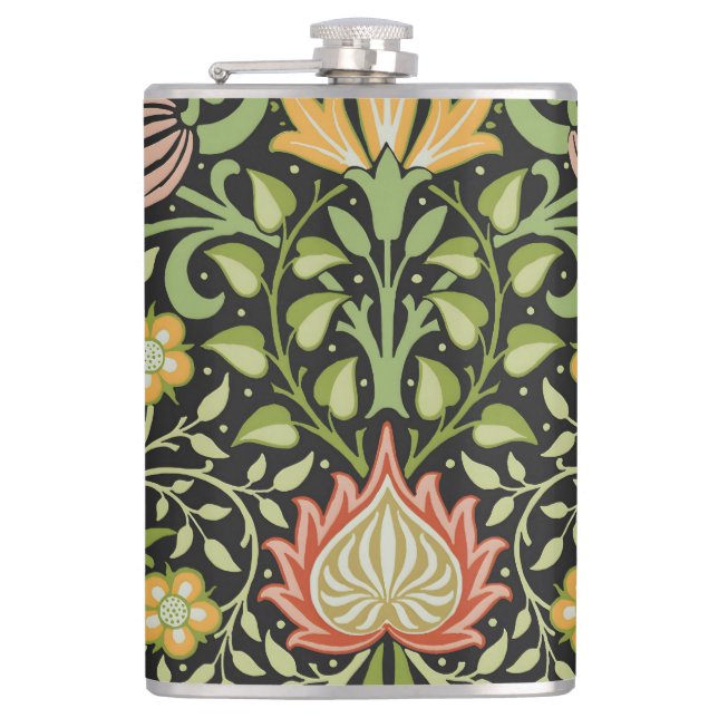 William Morris Persisch Schwarze Blumengestaltung  Flachmann (Vorderseite)