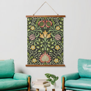 William Morris Persisch Schwarze Blumengestaltung Wandteppich Mit Holzrahmen