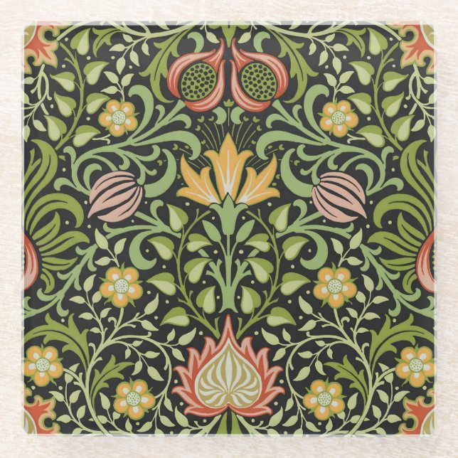 William Morris Persischer Floral Botanischer Entwu Glasuntersetzer (Vorderseite)