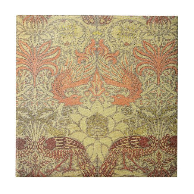William Morris-Pfau und Drache-Muster Fliese (Vorderseite)