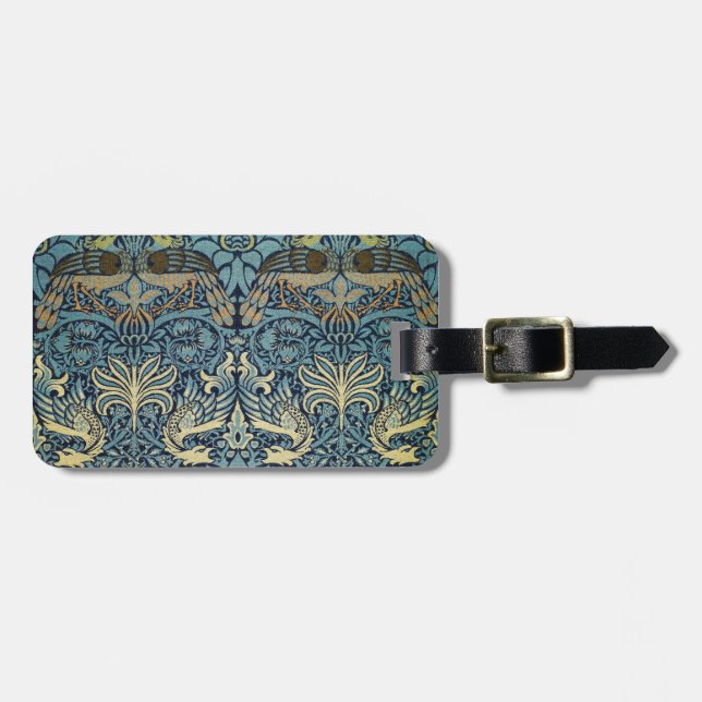 William Morris Pfau und Drache Webdesign Gepäckanhänger (Vorderseite horizontal)