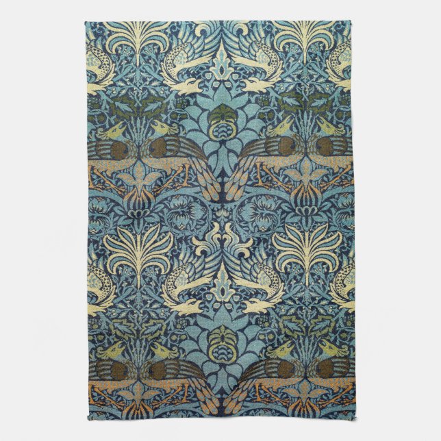 William Morris Pfau und Drache Webdesign Geschirrtuch (Vertikal)