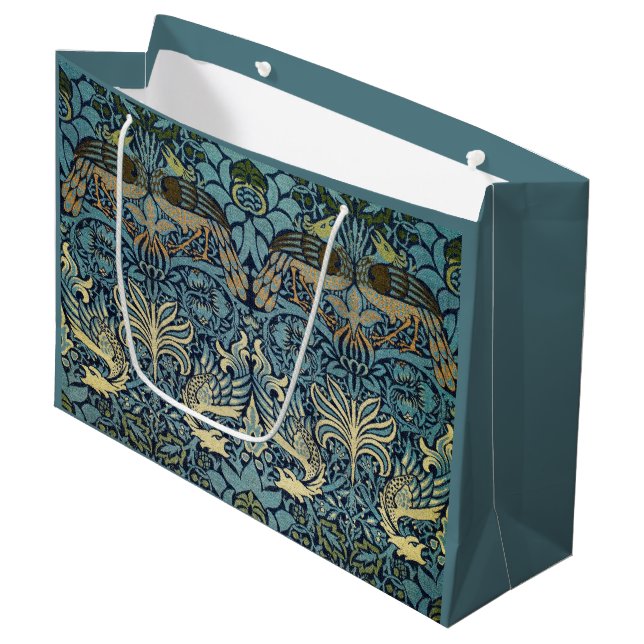 William Morris Pfau und Drache Webdesign Große Geschenktüte (Vorderseite Schrägansicht)