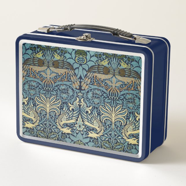 William Morris Pfau und Drache Webdesign Metall Brotdose (Vorderseite)