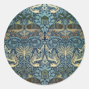 William Morris Pfau und Drache Webdesign Runder Aufkleber