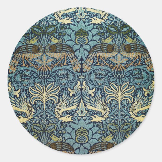 William Morris Pfau und Drache Webdesign Runder Aufkleber (Vorderseite)