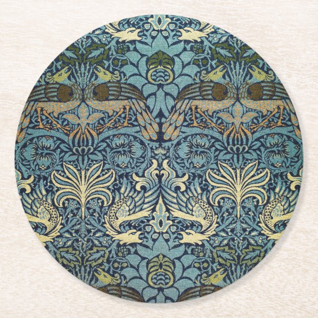 William Morris Pfau und Drache Webdesign Runder Pappuntersetzer (Vorderseite)