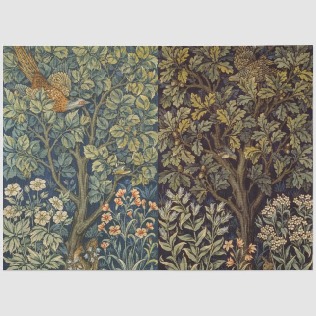 William Morris - Pheasant Bird Tree Botanical Seidenpapier (Vorderseite)