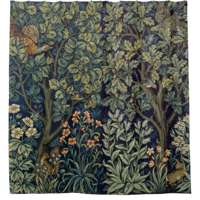 William Morris Pheasant Bird Tree Woodland Duschvorhang (Vorderseite)