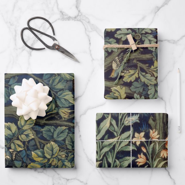William Morris Pheasant Bird Tree Woodland Geschenkpapier Set (Vorderseite)