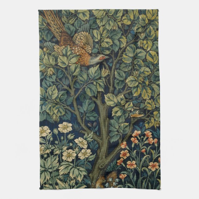 William Morris Pheasant Bird Tree Woodland Geschirrtuch (Vertikal)
