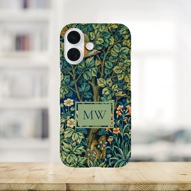 William Morris Pheasant Custom Monogram iPhone 16 Hülle (Von Creator hochgeladen)