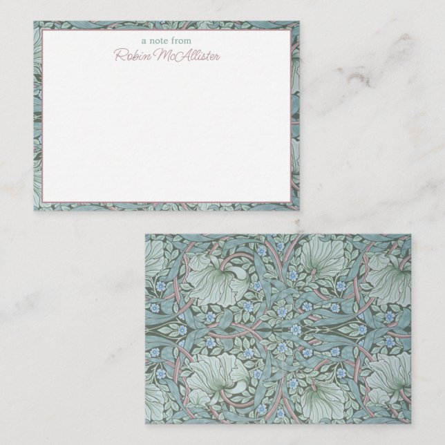 William Morris, Pimpernel - Aqua Green Floral Mitteilungskarte (Vorne/Hinten)